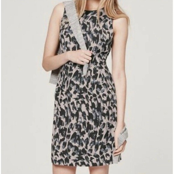 Ann Taylor Loft Women's 8 Sleeveless Sheath Dress Abstract Leopard Print - Picture 1 of 7